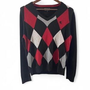 Y2K Men’s Express V-Neck Argyle Sweater Size Medium